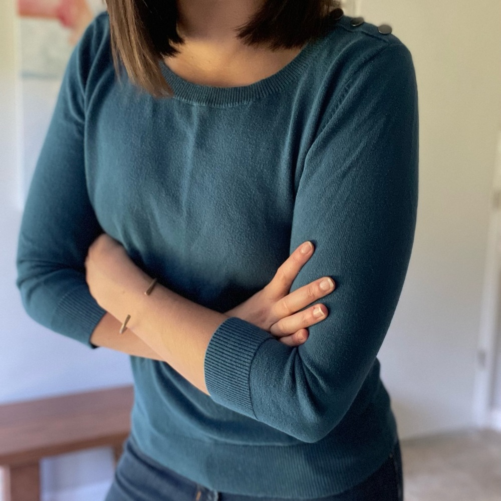 Loft Teal Blue Sweater 3/4 Sleeve with Buttons XS